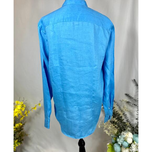 Piombo Pure Linen Long Sleeve Shirt with Mandarin Collar L - Picture 8 of 10